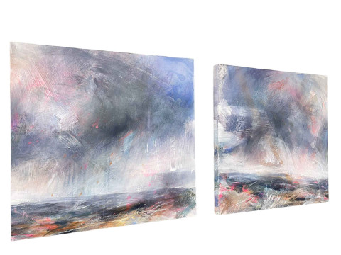 Freya Horsley, pair landscapes, mixed media's on board, signed and dated...