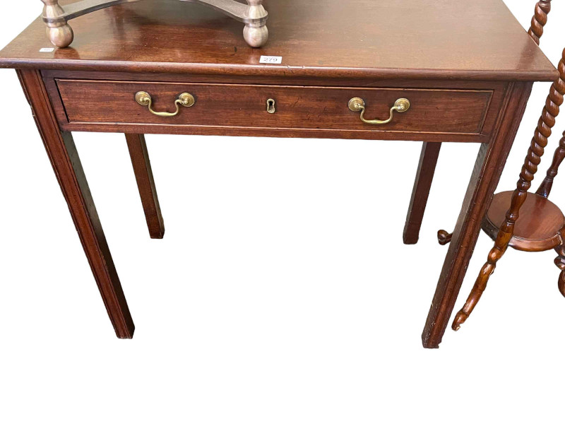 Georgian mahogany single drawer side table on square chamfered legs, 73cm by 83cm by 42cm.