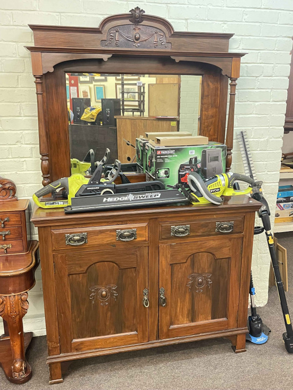 Late Victorian walnut mirror backed sideboard, 198cm by 122cm by 47cm.