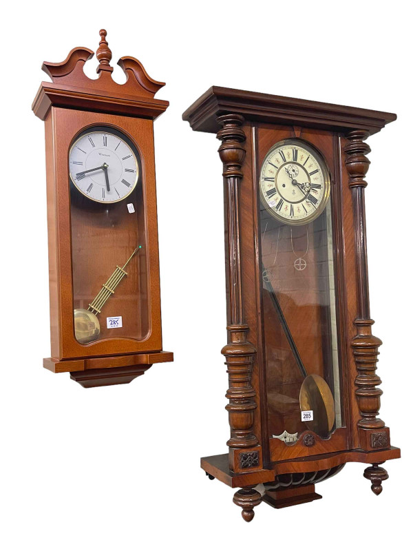 Gustav Becker Victorian walnut cased double weight Vienna wall clock and Quartz wall clock (2).