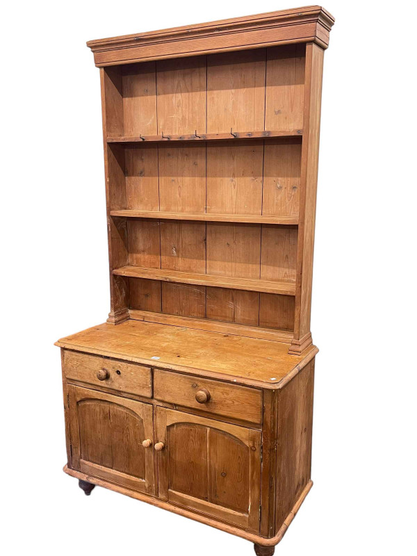 Victorian pine shelf back dresser, 206cm by 107cm by 49cm.