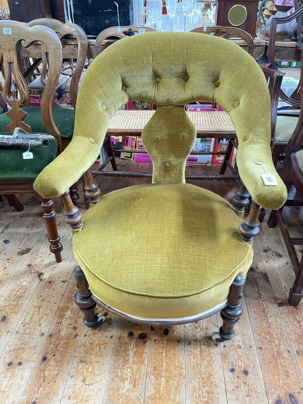 Victorian turned leg occasional armchair and pair Victorian walnut cane seated bedroom chairs (3).