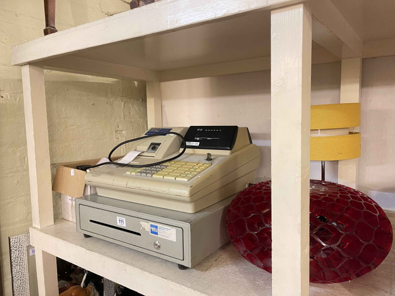 Vintage LCR EX-300 cash register and accessories, mirror, etc.