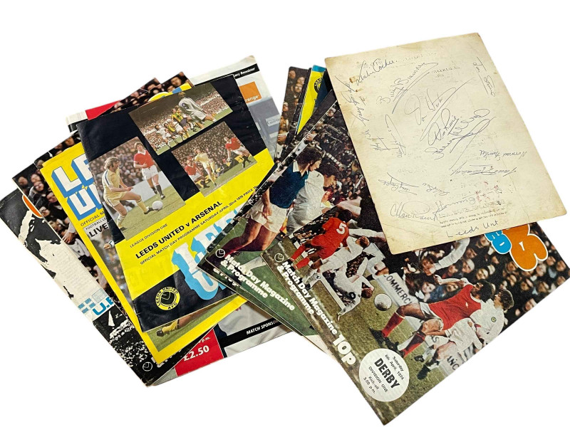Grand Hotel Sheffield October 1964 signed menu by Leeds United football team (semi final v Man Utd), together with assorted football programmes.