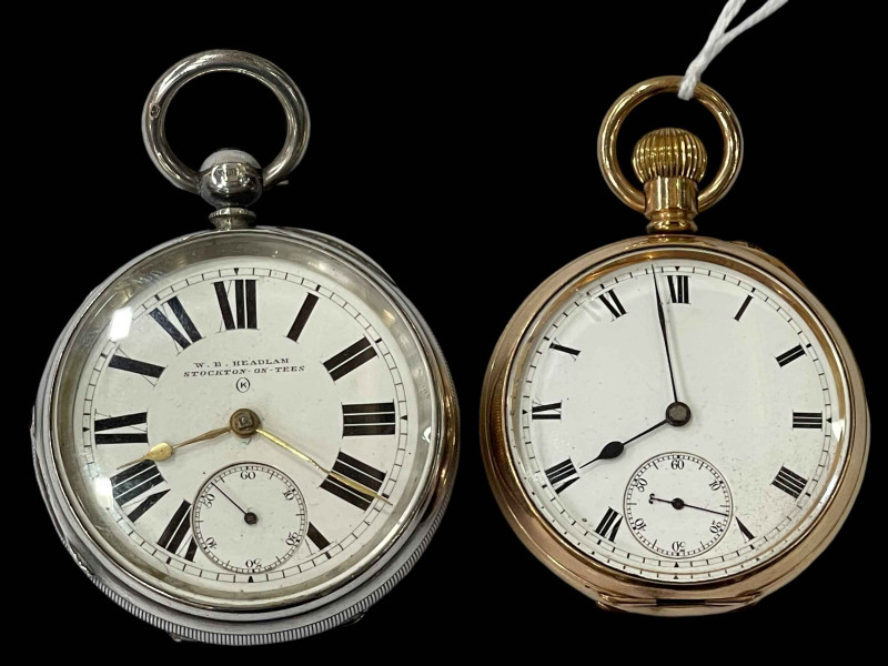Gold plated pocket watch and WB Headlam, Stockton on Tees, silver plated watch.