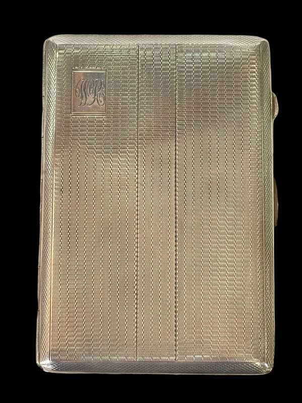 Silver engine-turned cigarette case, Birmingham 1943.