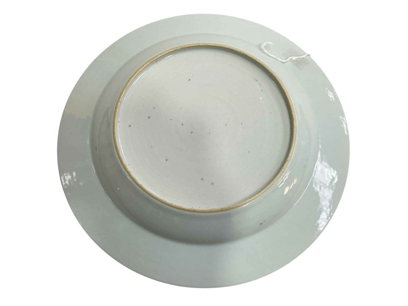 Chinese pottery plate decorated with figures and floral and gilt border, 22cm.