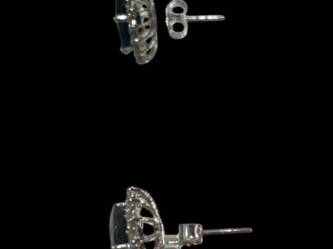 Pair of oval sapphire and diamond cluster earrings set in 18 carat white gold, sapphire 6.65 carats and diamonds 1.02 carats. thumbnail