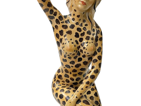 Capo di Monte nude in leopard decoration, 44cm, printed and impressed...