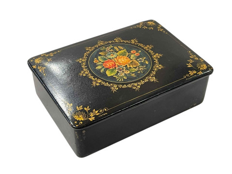 Russian lacquered box, signed to lid, 14cm across.