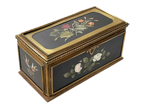Gilt metal and Pietra Dura casket, 18.5cm wide.