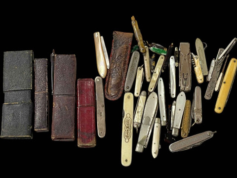 Collection of at least twenty pocket knives including silver and 19th...