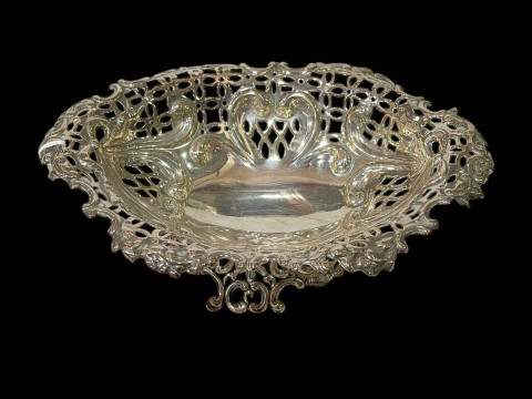 Late Victorian silver bon bon dish with pierced and scroll decoration,...