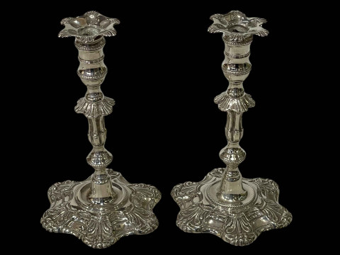 Pair of small decorative silver candlesticks, Birmingham 1958.