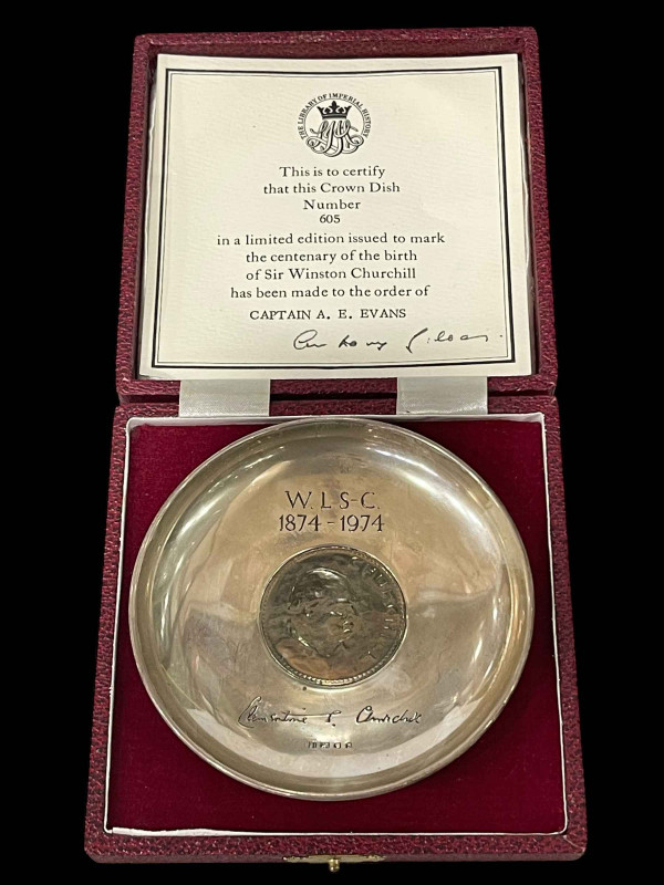 Commemorative silver crown dish to mark the Centenary of the Birth of Sir Winston Churchill, boxed.