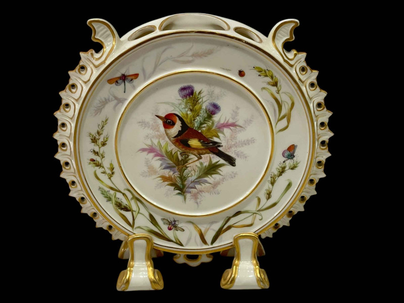 Royal Worcester 502 moon flask decorated with birds, 17cm.