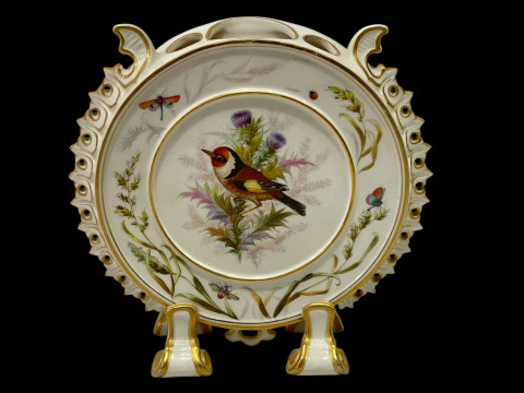 Royal Worcester 502 moon flask decorated with birds, 17cm.