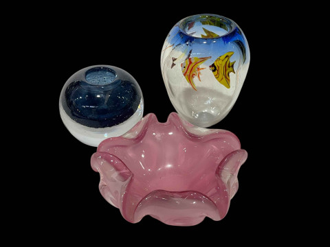 Three pieces of art glass.