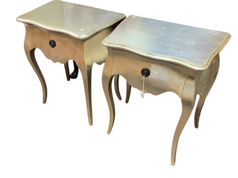 Pair contemporary silvered single drawer pedestals, 71cm by 60cm by 40cm.