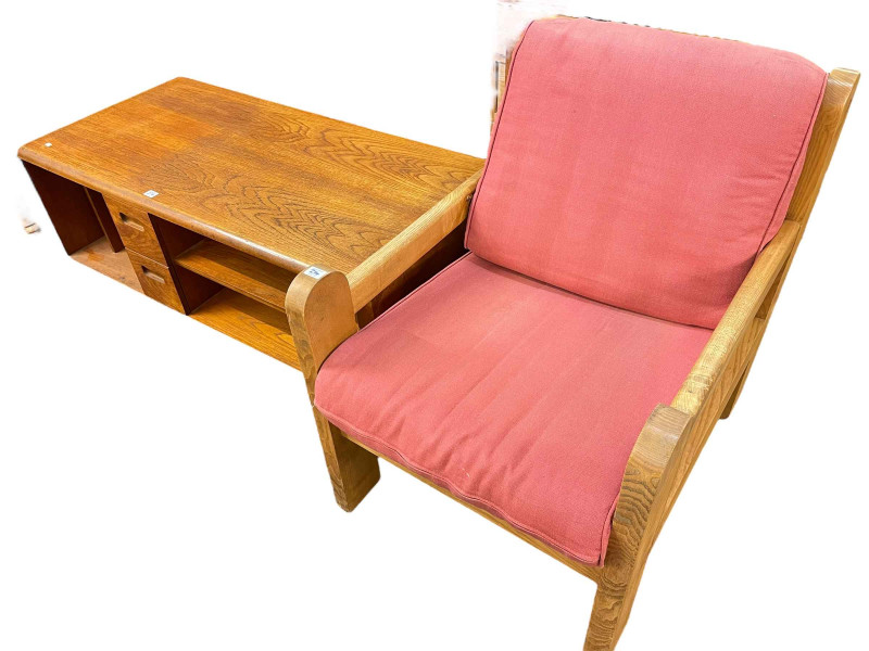 Teak entertainment unit and Scandinavian? armchair (2).