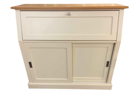 White and oak bureau computer desk, 109cm by 121.5cm by 44cm.