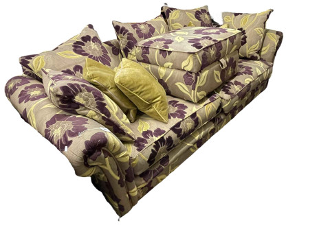 Alstons Fitzroy three seater sofa and box stool in aubergine floral pattern...