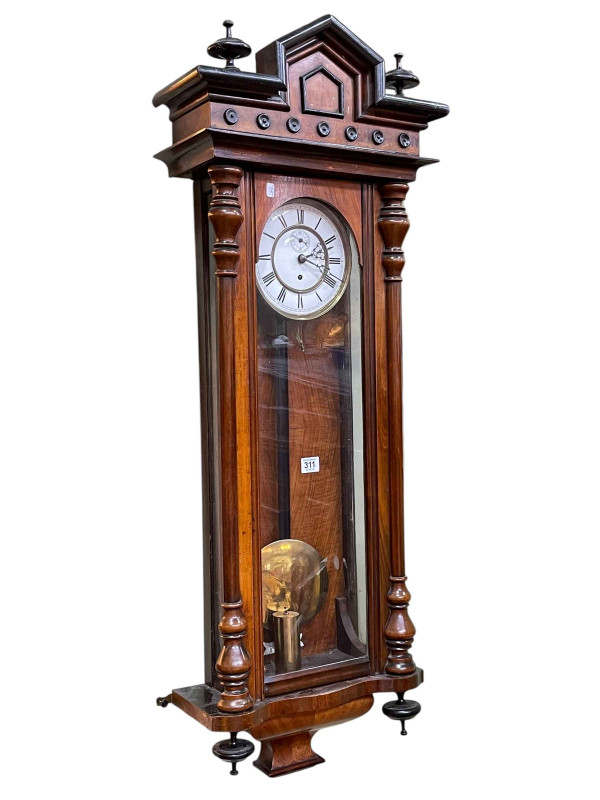 Victorian walnut cased single weight Vienna wall clock.
