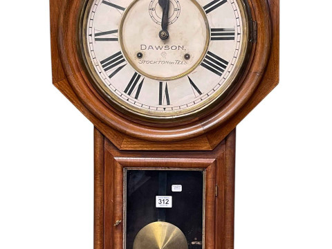 Victorian mahogany cased Ansonia drop dial wall clock.