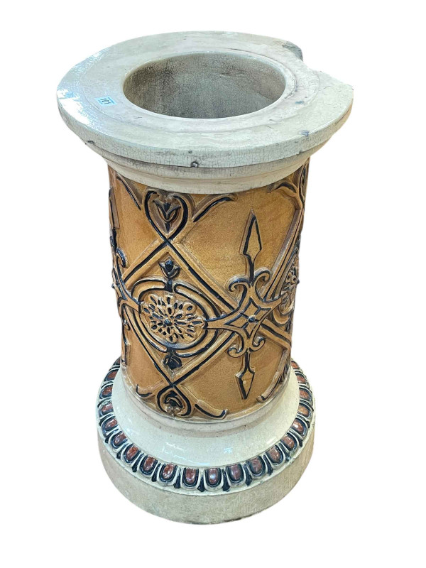 Large Victorian decorative salt glazed jardiniere stand.