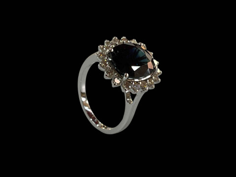 18 carat white gold, sapphire and diamond cluster ring, the sapphire over 5.5 carats, size M. thumbnail
