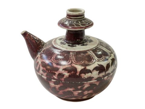 Chinese ewer with red underglaze with floral and geometric decoration,...