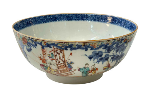 Large Chinese Famillé Rose bowl decorated with figures and floral design,...