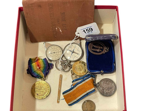 WWI medal for Pte JWC Boulton along with other medals, 9 carat gold tie...