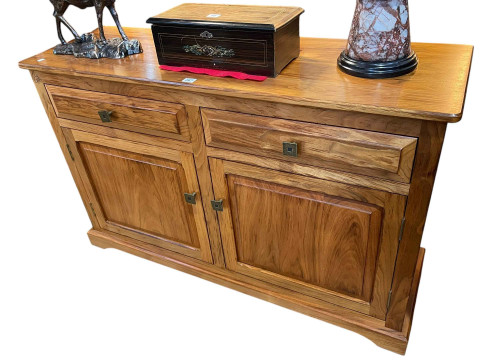 Bespoke American elm side cabinet having two drawers above two cupboard...