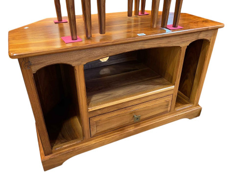 Bespoke American elm entertainment unit with squirrel motif, 57cm by 94cm...