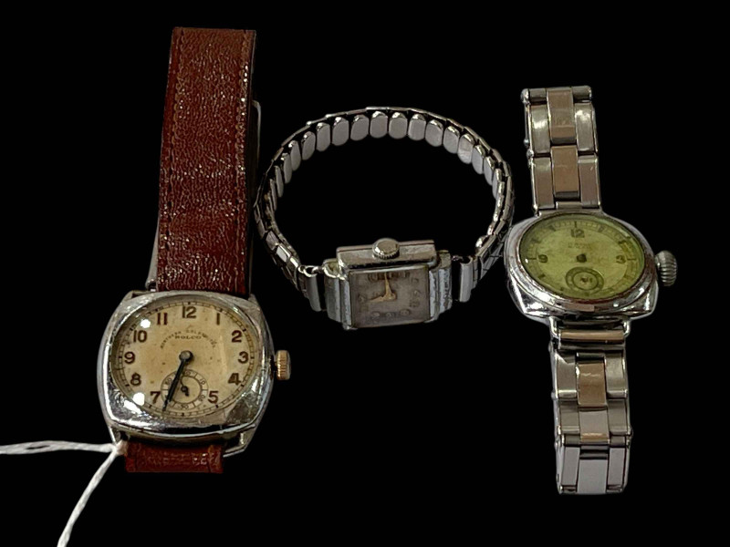 Three vintage wristwatches, two Rolco and one Tudor.