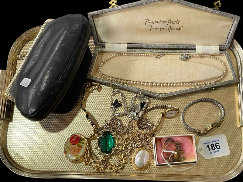 Jewellery and two watches including 18 carat gold and platinum three stone diamond ring and a 9 carat gold and sapphire ring.
