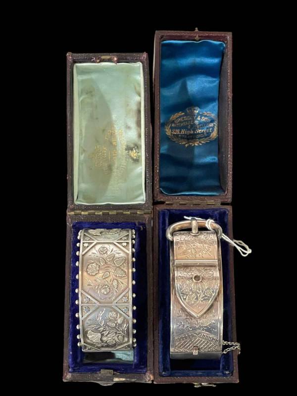 Two Victorian silver bangles with cases.