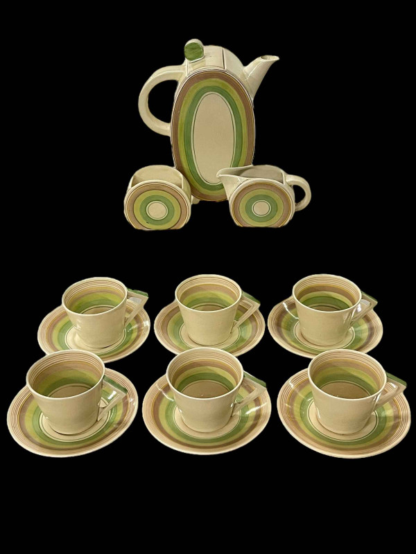 Clarice Cliff Liberty pattern bon jour shape coffee set.