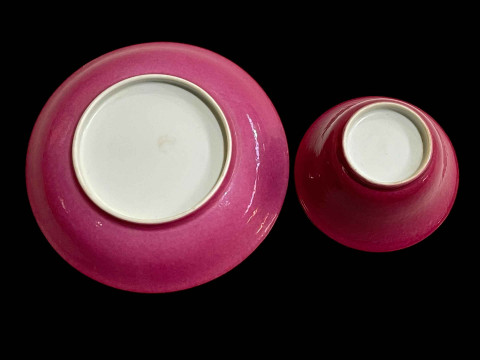 Chinese tea bowl and saucer, well painted with butterflies and flower. thumbnail