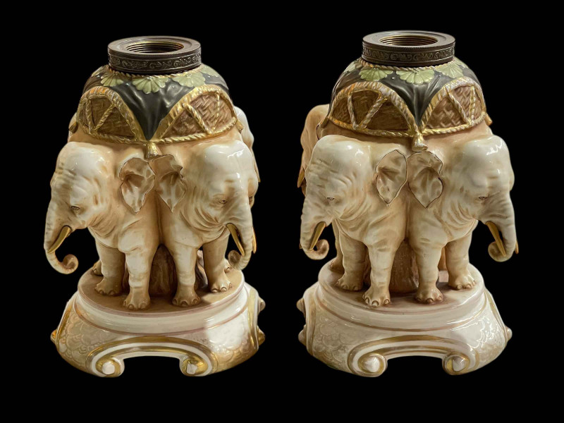 Pair of Alfred Stellmacher elephant table lamps with vintage electric fittings, 23cm height without lamp holder.