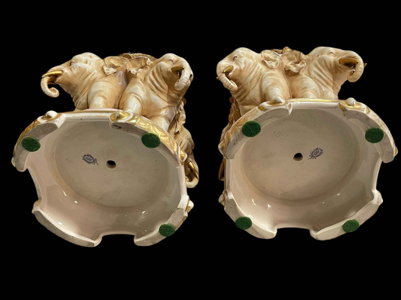 Pair of Alfred Stellmacher elephant table lamps with vintage electric fittings, 23cm height without lamp holder.