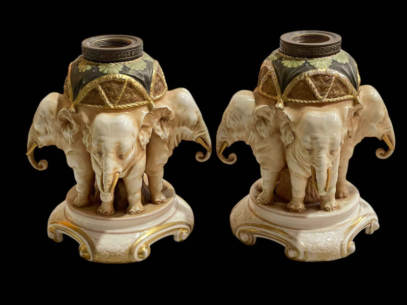 Pair of Alfred Stellmacher elephant table lamps with vintage electric fittings, 23cm height without lamp holder.