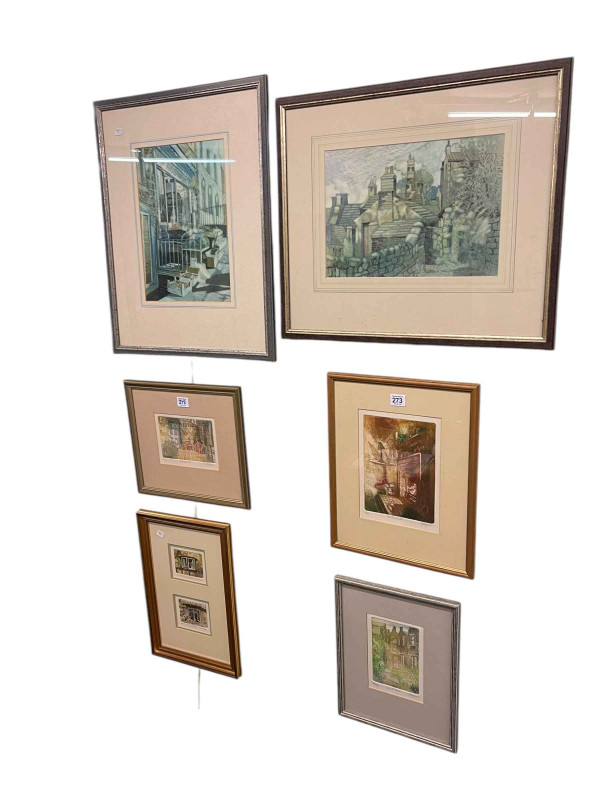 Collection of fourteen various framed pictures including limited edition John Degnan, J Barclay watercolour, landscape watercolour, two Continental oils, pair landscape oils, etc.