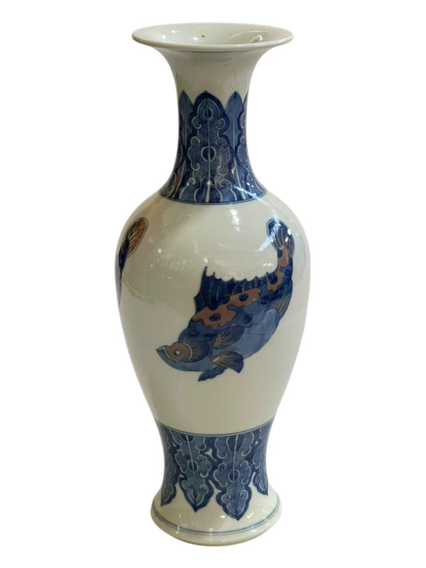 Chinese pottery vase decorated with fish, 34cm.