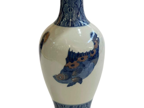 Chinese pottery vase decorated with fish, 34cm. thumbnail