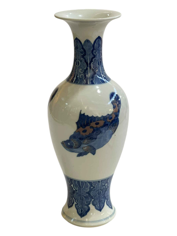 Chinese pottery vase decorated with fish, 34cm.