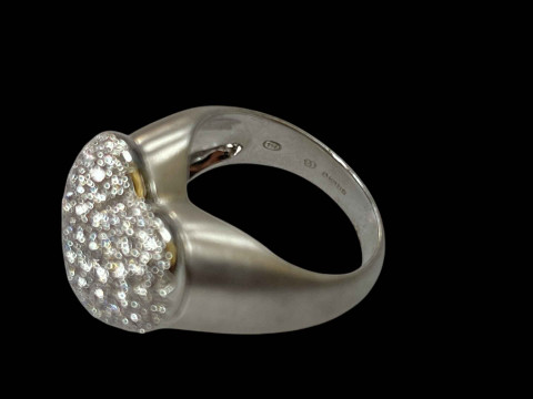 18 carat white gold heart shaped diamond pavé ring, size M. thumbnail