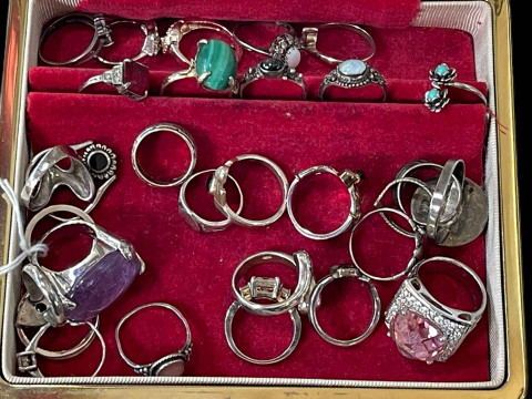 Collection of thirty silver rings.