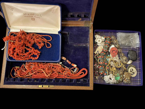 Collection of coral and other jewellery.